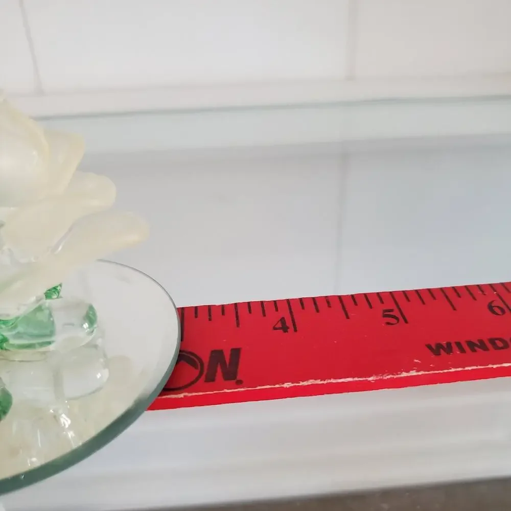 Vintage Hand-Blown Art Glass Hummingbird Figure w/ Flower on Mirror Small Floral